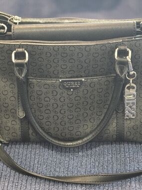 GUESS Black Signature Logo Satchel Bag
